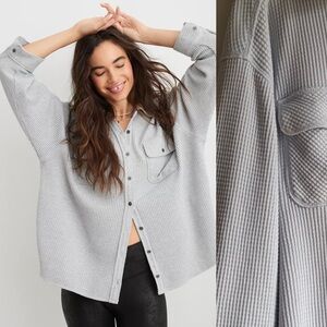 Aerie Sz S LumberJane Waffle Light Baby Blue Button Front Shacket Shirt